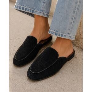 Theory X Newbark Black Suede Leather Mule Flats Womens 8 Comfort Shoes Preppy